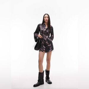 NWT Topshop kimono mini shirt dress in multi abstract print Sz 6 $85 w/ tie